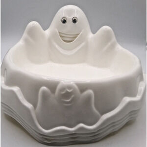 Vintage Ghost Candy Dish Halloween Bowl Spooky Trick or Treat Plastic Lot of 4